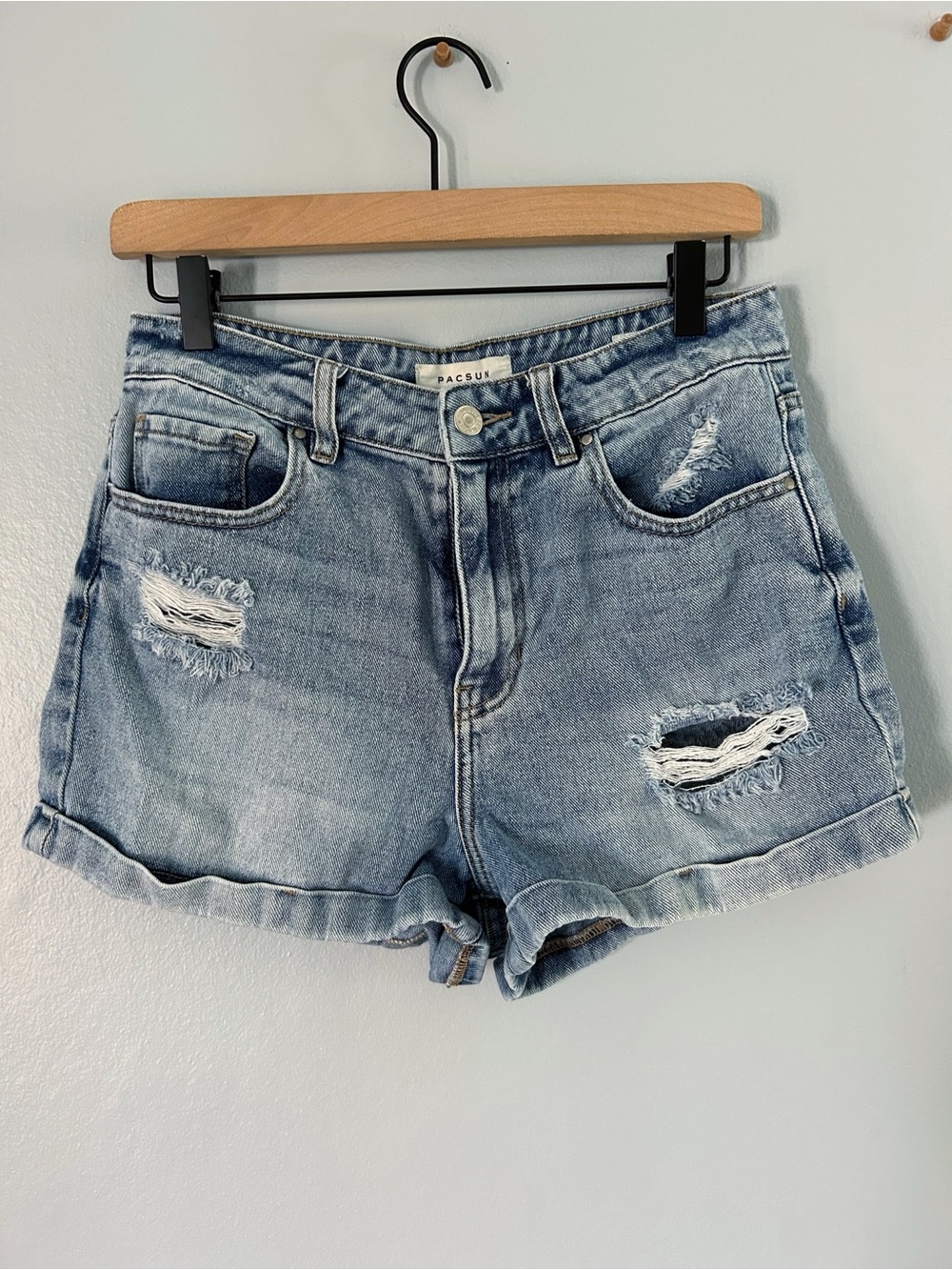 PacSun • Light Blue Distressed Denim mom Shorts